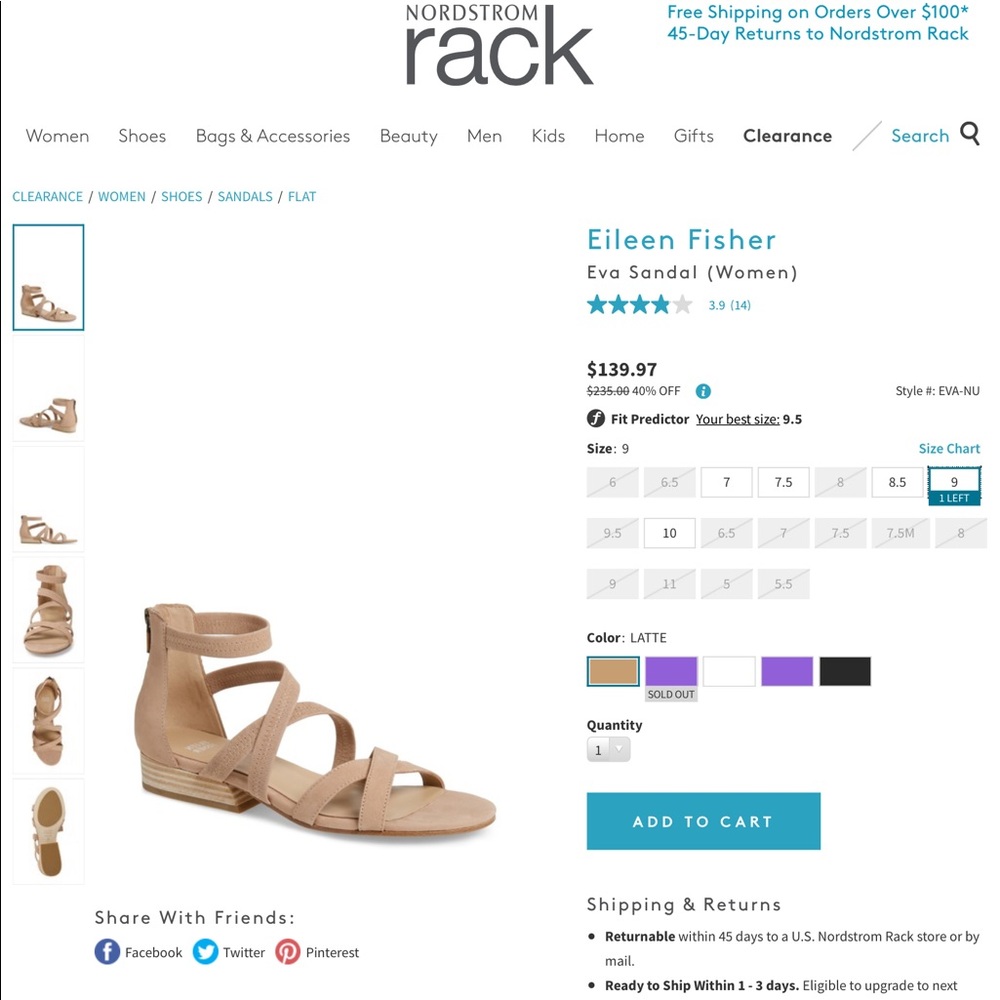 NWOT Eileen Fisher Leather Eva Sandal in Latte 9